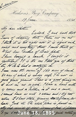 Claude wrote this letter to his parents the day he bought Wineglass Ranch June 18,1895